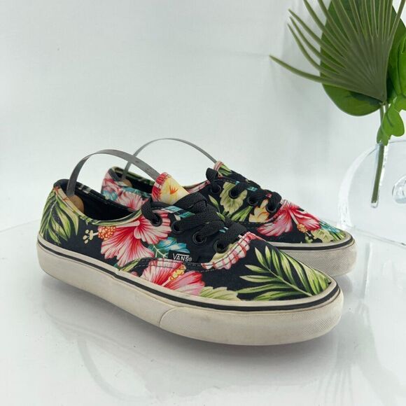 VANS Atwood Shoes Womens 7 Canvas Hawaiian Tropical Floral Black Multi Sneakers - Picture 1 of 15